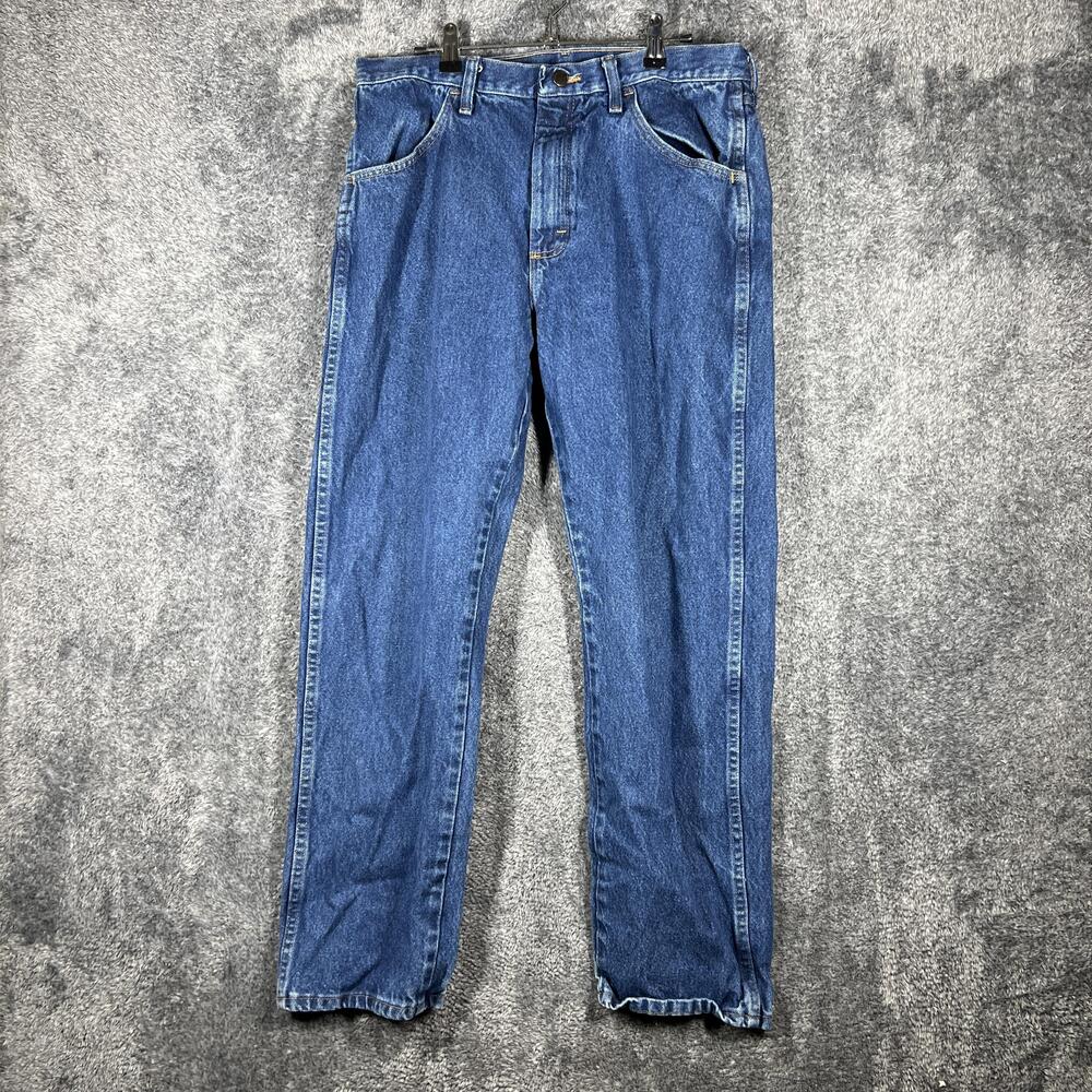 Rustler Jeans Mens 35x30 Blue Relaxed Straight Denim Cotton Logo Medium Wash